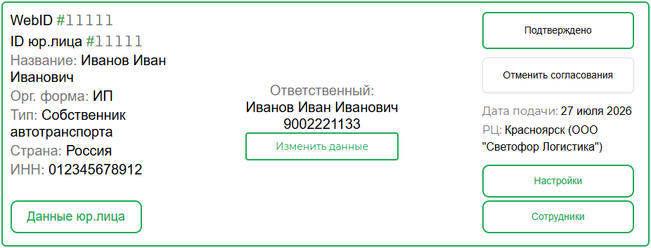 Сведения и управление согласованным контрагентом