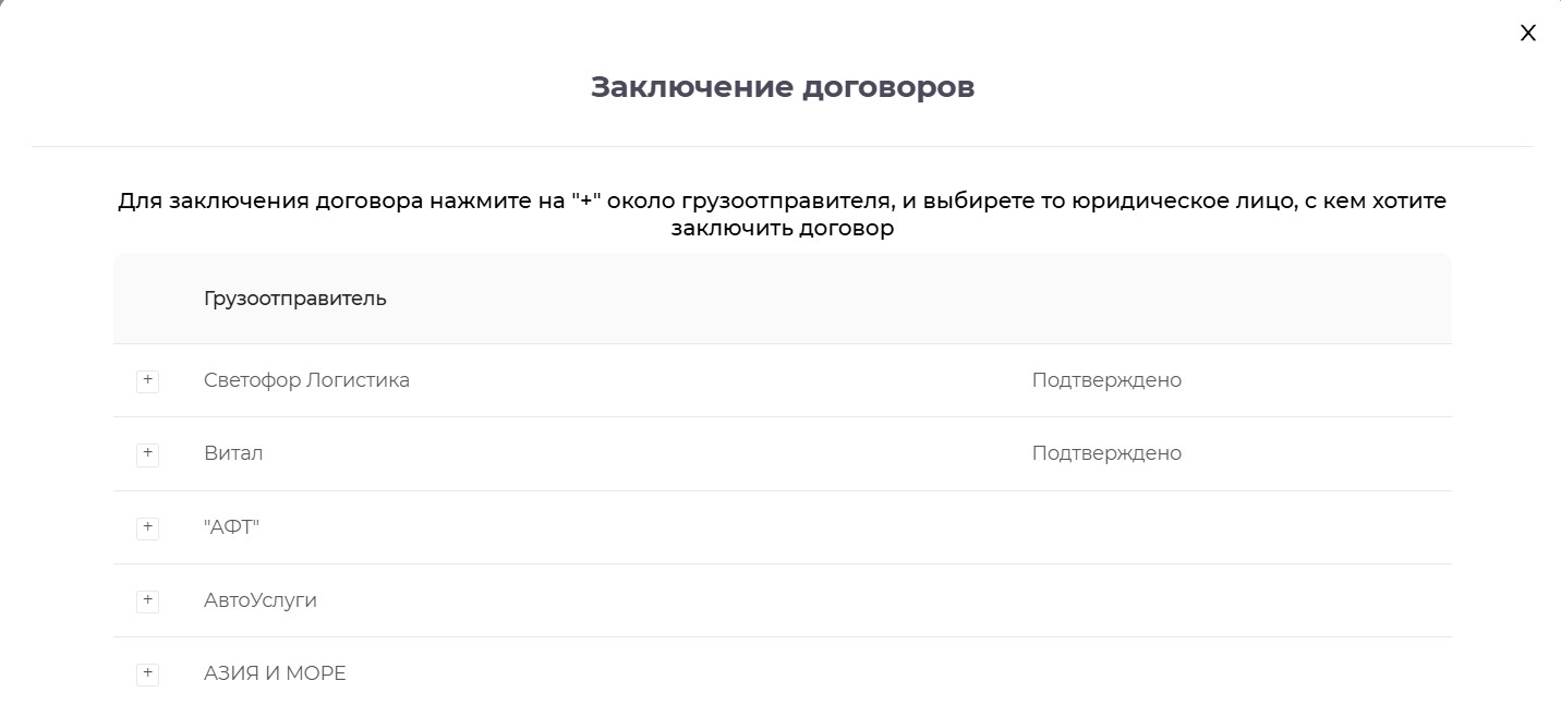 Выбор грузоотправителя для заключения договора